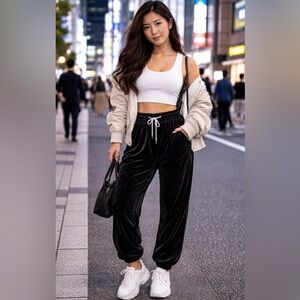 NWT Frankie Shop patent crinkle joggers oil slick black size small